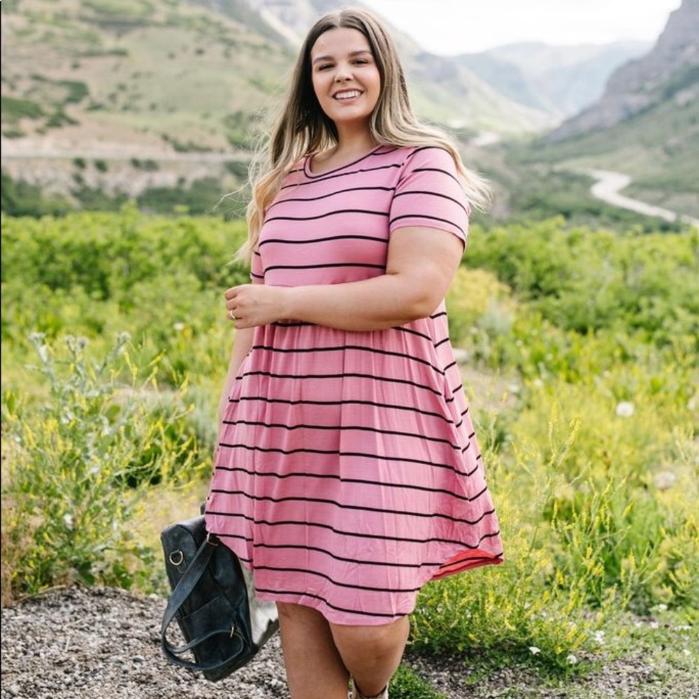 Stripey Babydoll Dress In Mauve - Picture 3 of 5